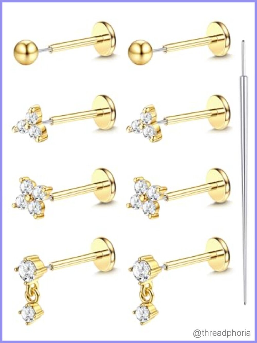 Threadless Flat Back Earrings Hypoallergenic Push In Nose Studs Stainless Steel